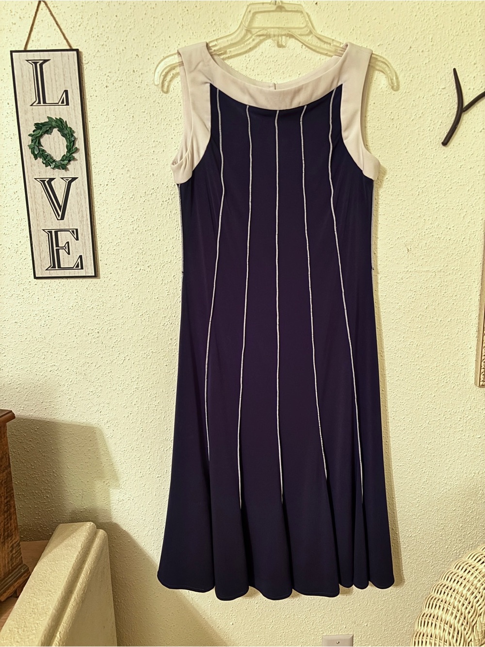 Sandra Darren Sleeveless Navy and Cream A-Line Sailor Nautical Mod Dress